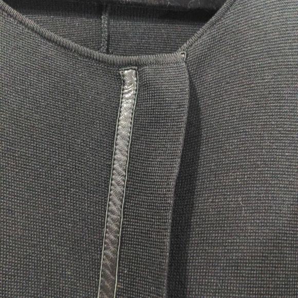 Eileen Fisher Petite Silk Knit Long Sweater Jacket Size PM Black Leather Trim - Picture 4 of 14
